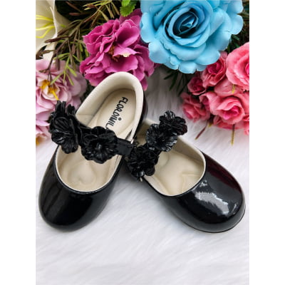Sapatinho Preto Verniz Flor Fofura