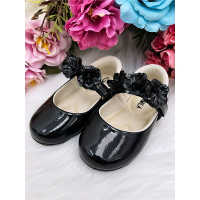 Sapatinho Preto Verniz Flor Fofura