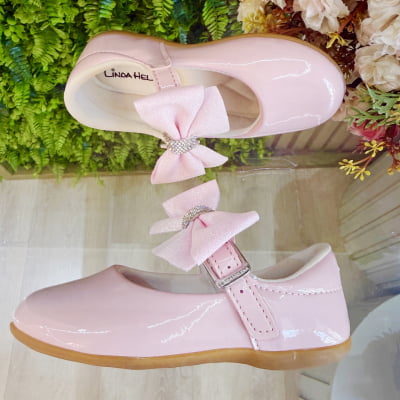 Sapatinho Rosa Veniz Com Lacinho e Strass Batizado