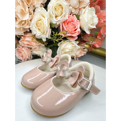 Sapatinho Rose Com Aplique de Coraçãozinho de Strass