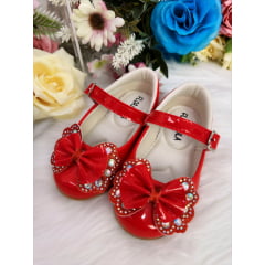Sapatinho Vermelho Verniz Com Lacinho Duplo e Strass