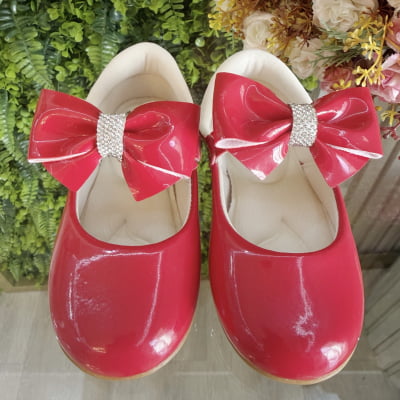 Sapatinho Vermelho Veniz Com Lacinho e Strass Batizado