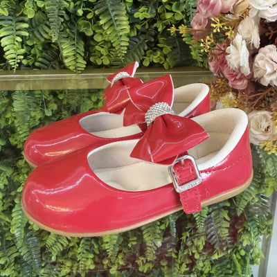 Sapatinho Vermelho Veniz Com Lacinho e Strass Batizado