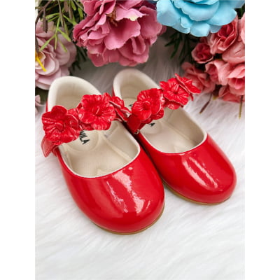 Sapatinho Vermelho Verniz Flor Fofura