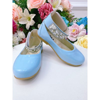 Sapatinho Azul Bebê De Tornozeleira Com Pérolas E Strass