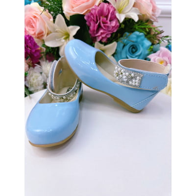 Sapatinho Azul Bebê De Tornozeleira Com Pérolas E Strass