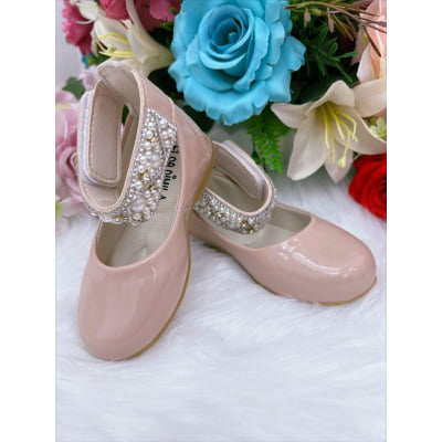 Sapatinho Nude Brilho Tornozeleira com Pérolas e Strass