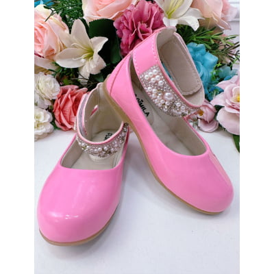 Sapatinho Rosa Chiclete De Tornozeleira Com Pérolas E Strass