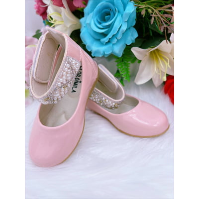 Sapatinho Rosa Tornozeleira com Pérolas e Strass