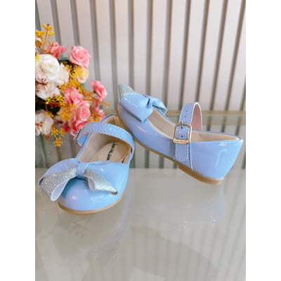 Sapatinho Azul Verniz Com Aplique de Lacinho Luxo