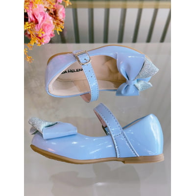 Sapatinho Azul Verniz Com Aplique de Lacinho Luxo