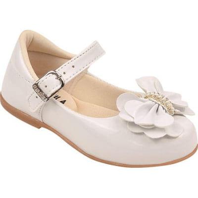 Sapatinho Branco Verniz Flor Strass