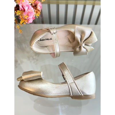 Sapatinho Dourado Fosco Com Aplique de Lacinho Luxo