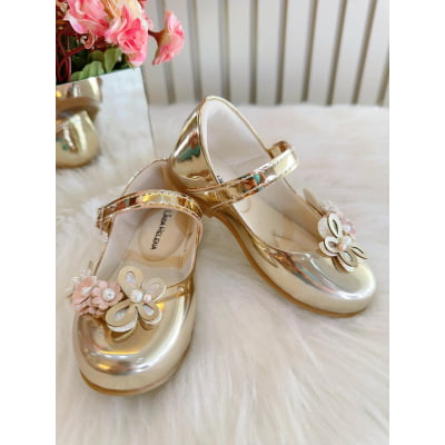 Sapatinho Dourado Metalizado Jardim Encantado Luxo