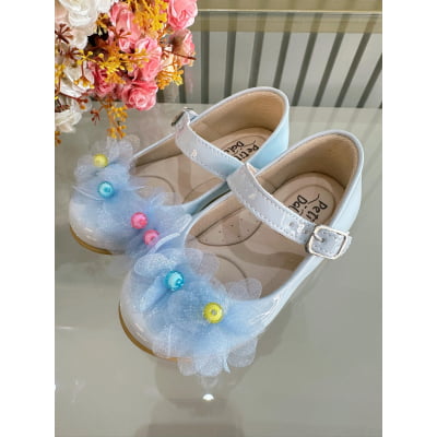 Sapatinho Infantil Azul Claro Verniz Jardim Encantado Luxo