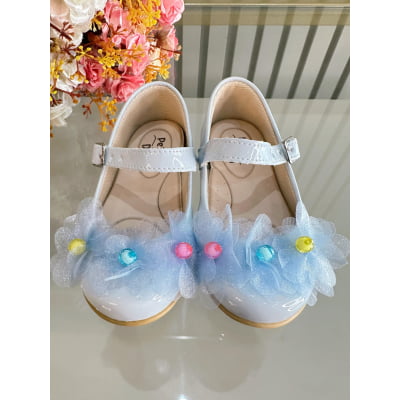 Sapatinho Infantil Azul Claro Verniz Jardim Encantado Luxo