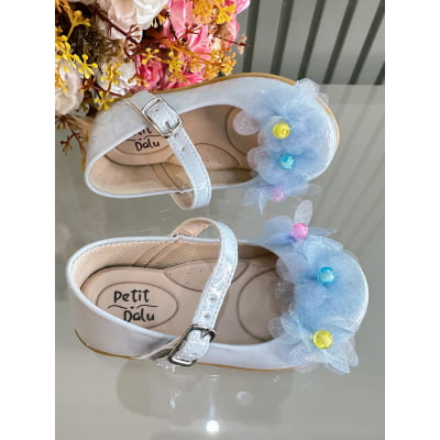 Sapatinho Infantil Azul Claro Verniz Jardim Encantado Luxo