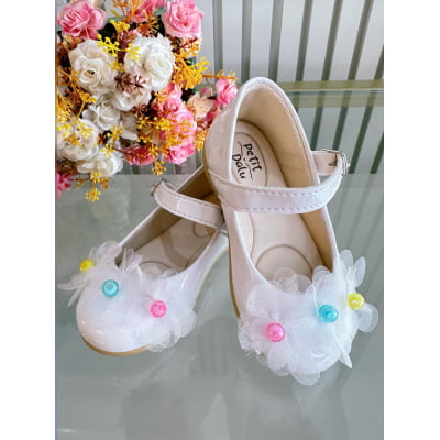 Sapatinho Infantil Branco Verniz Jardim Encantado Luxo