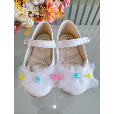 Sapatinho Infantil Branco Verniz Jardim Encantado Luxo