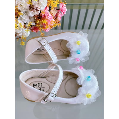 Sapatinho Infantil Branco Verniz Jardim Encantado Luxo