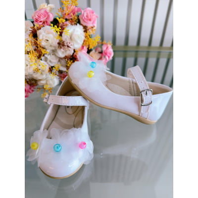 Sapatinho Infantil Branco Verniz Jardim Encantado Luxo
