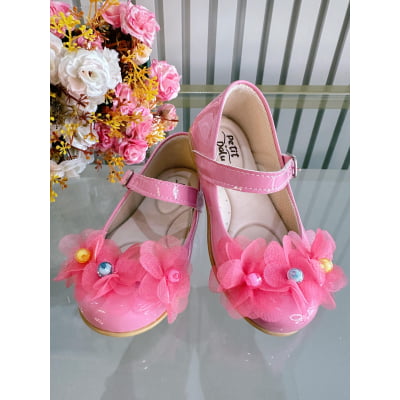 Sapatinho Infantil Rosa Chiclete Verniz Jardim Encantado Luxo
