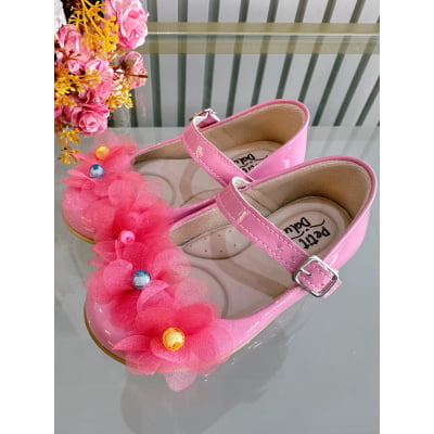 Sapatinho Infantil Rosa Chiclete Verniz Jardim Encantado Luxo