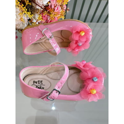 Sapatinho Infantil Rosa Chiclete Verniz Jardim Encantado Luxo