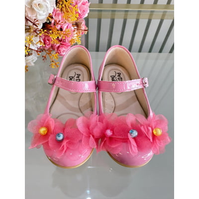 Sapatinho Infantil Rosa Chiclete Verniz Jardim Encantado Luxo