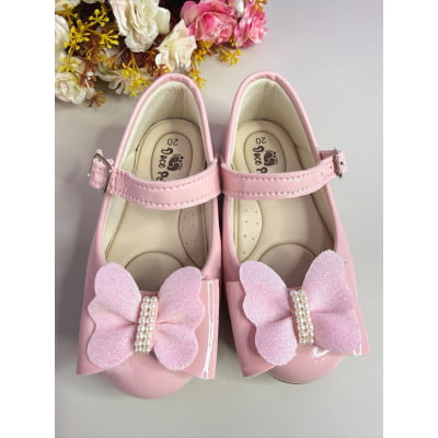 Sapatinho Infantil Rosa Verniz C/ Aplique Borboleta Luxo