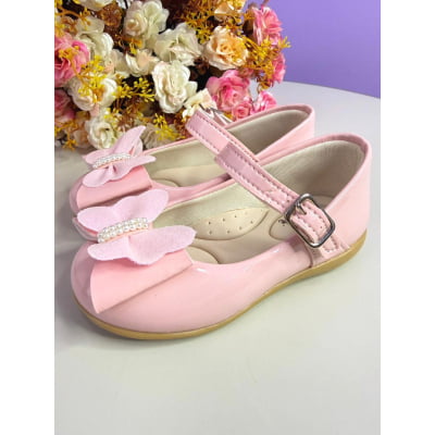 Sapatinho Infantil Rosa Verniz C/ Aplique Borboleta Luxo