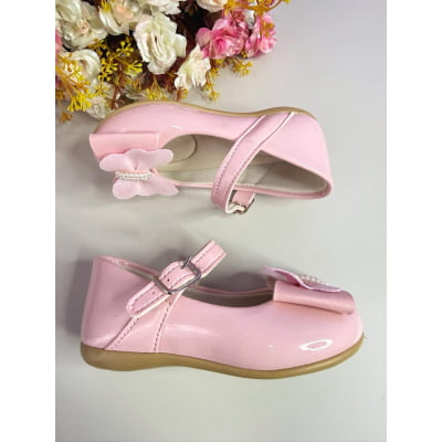 Sapatinho Infantil Rosa Verniz C/ Aplique Borboleta Luxo