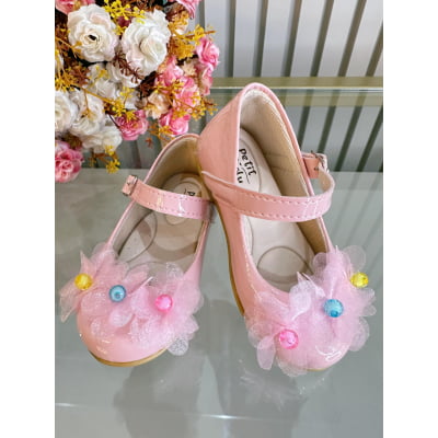 Sapatinho Infantil Rosa Verniz Jardim Encantado Luxo