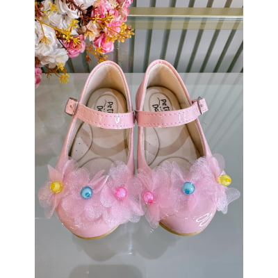 Sapatinho Infantil Rosa Verniz Jardim Encantado Luxo