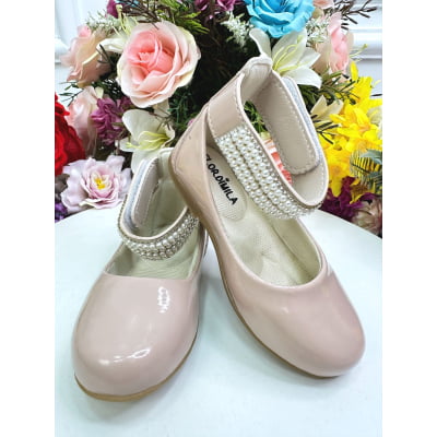 Sapatinho Nude com Tornozeleira Pérolas e Strass