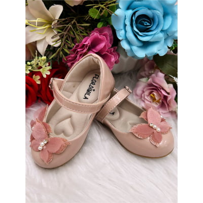 Sapatinho Nude Verniz C/ Aplique Borboleta Luxo Glitter