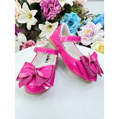 Sapatinho Pink Verniz Com Lacinho e Glitter Super Luxo