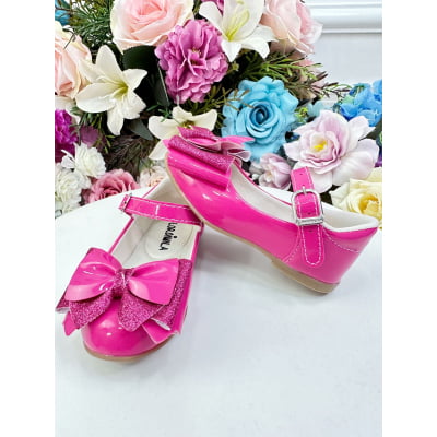 Sapatinho Pink Verniz Com Lacinho e Glitter Super Luxo