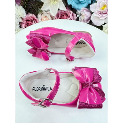 Sapatinho Pink Verniz Com Lacinho e Glitter Super Luxo