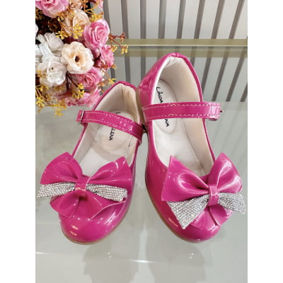 Sapatinho Pink Verniz Luxo Com Aplique de Lacinho