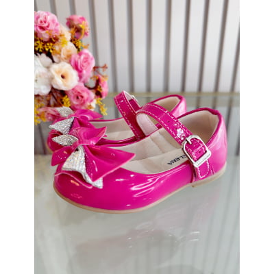 Sapatinho Pink Verniz Luxo Com Aplique de Lacinho