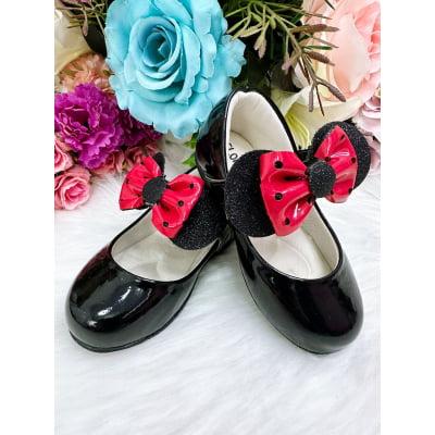 Sapatinho Preto Com Lacinho Minnie Super Luxo