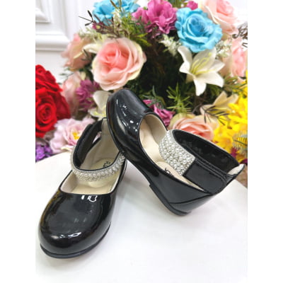 Sapatinho Preto com Tornozeleira Pérolas e Strass