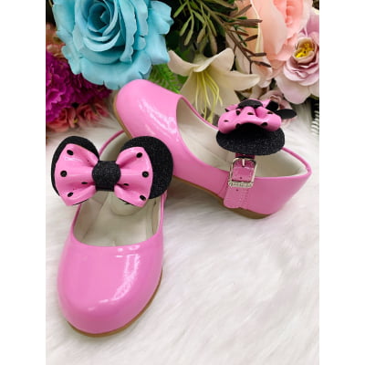 Sapatinho Rosa Chiclete Com Lacinho da Minnie Super Luxo