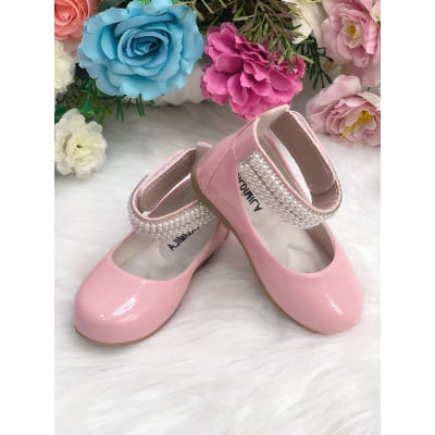 Sapatinho Rosa com Tornozeleira Pérolas e Strass