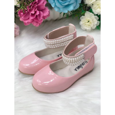 Sapatinho Rosa com Tornozeleira Pérolas e Strass