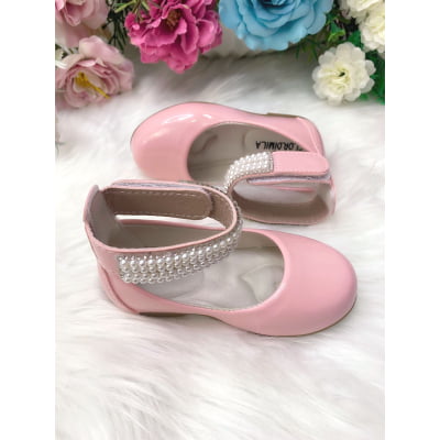 Sapatinho Rosa com Tornozeleira Pérolas e Strass