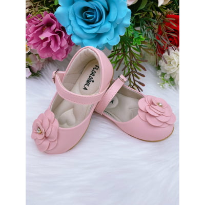 Sapatinho Rosa Fosco Flor e Strass