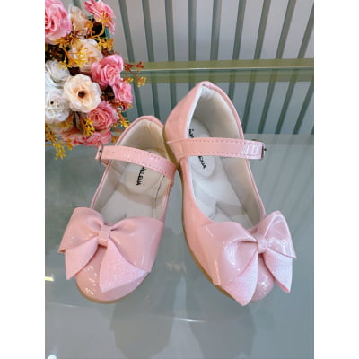 Sapatinho Rosa Verniz Com Aplique de Lacinho Luxo