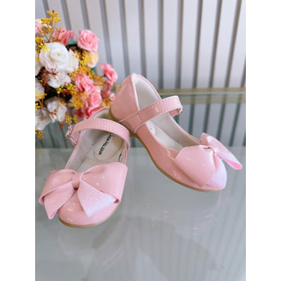 Sapatinho Rosa Verniz Com Aplique de Lacinho Luxo
